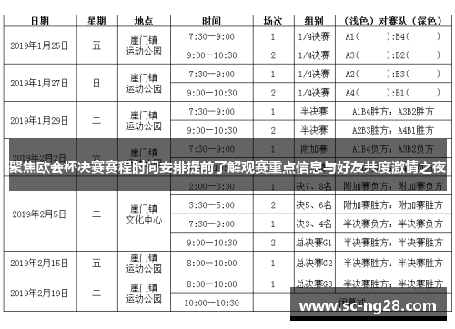 聚焦欧会杯决赛赛程时间安排提前了解观赛重点信息与好友共度激情之夜 聚焦欧会杯决赛赛程时间安排提前了解观赛重点信息与好友共度激情之夜